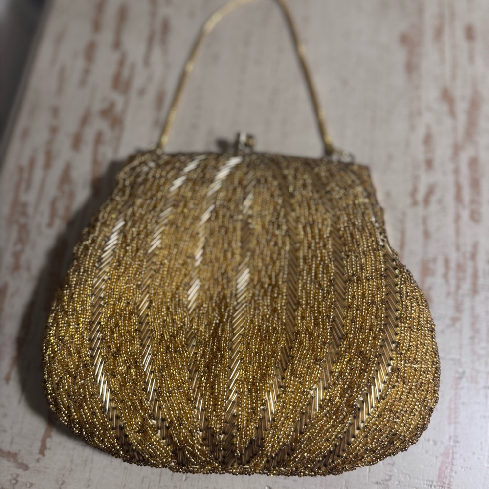 Gold MAGID VTG hand Beaded Evening Handbag Stunning.